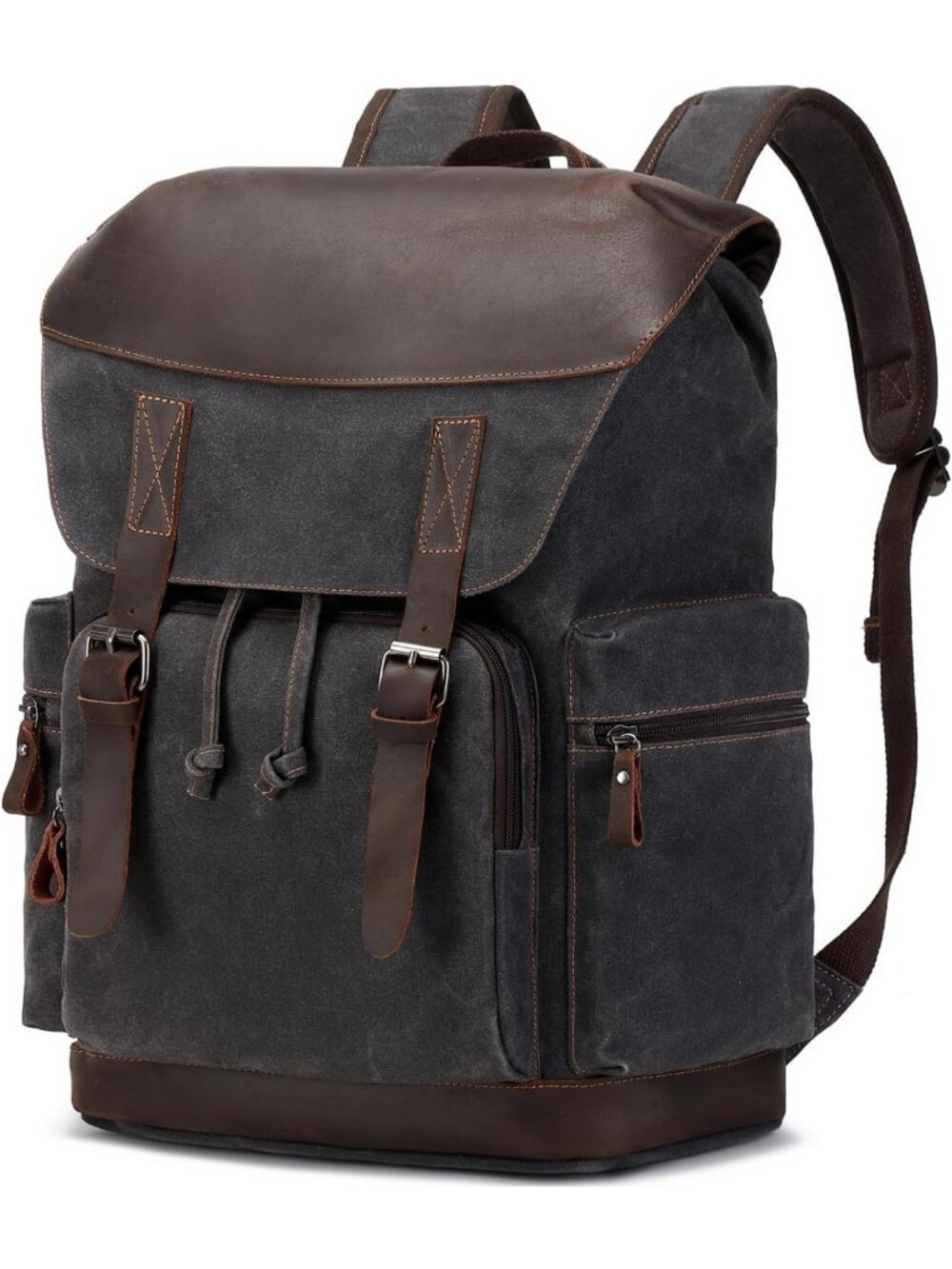 Vintage Waxed Canvas Leather Laptop Backpack 17.3" Rucksack for Men - Travel Bag